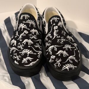 Vans Black and White Dinosaur Slip-On Shoes special order item